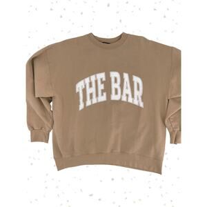 The Bar Varsity Sweatshirt Camel Tan White Oversized Crewneck Pullover Size XL